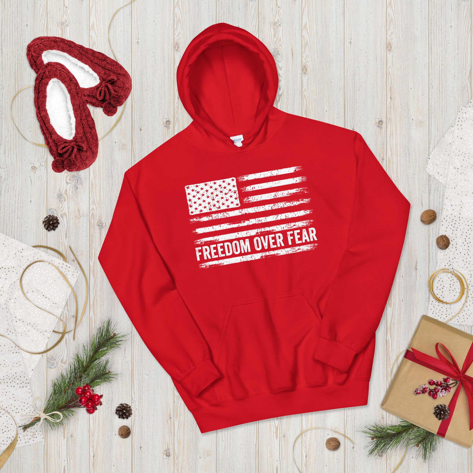 Freedom Over Fear, Freedom Hoodie, Patriotic Gifts, USA American Flag Shirt, Proud American, American Veteran Shirt, Patriot Hooded Sweater - Madeinsea©