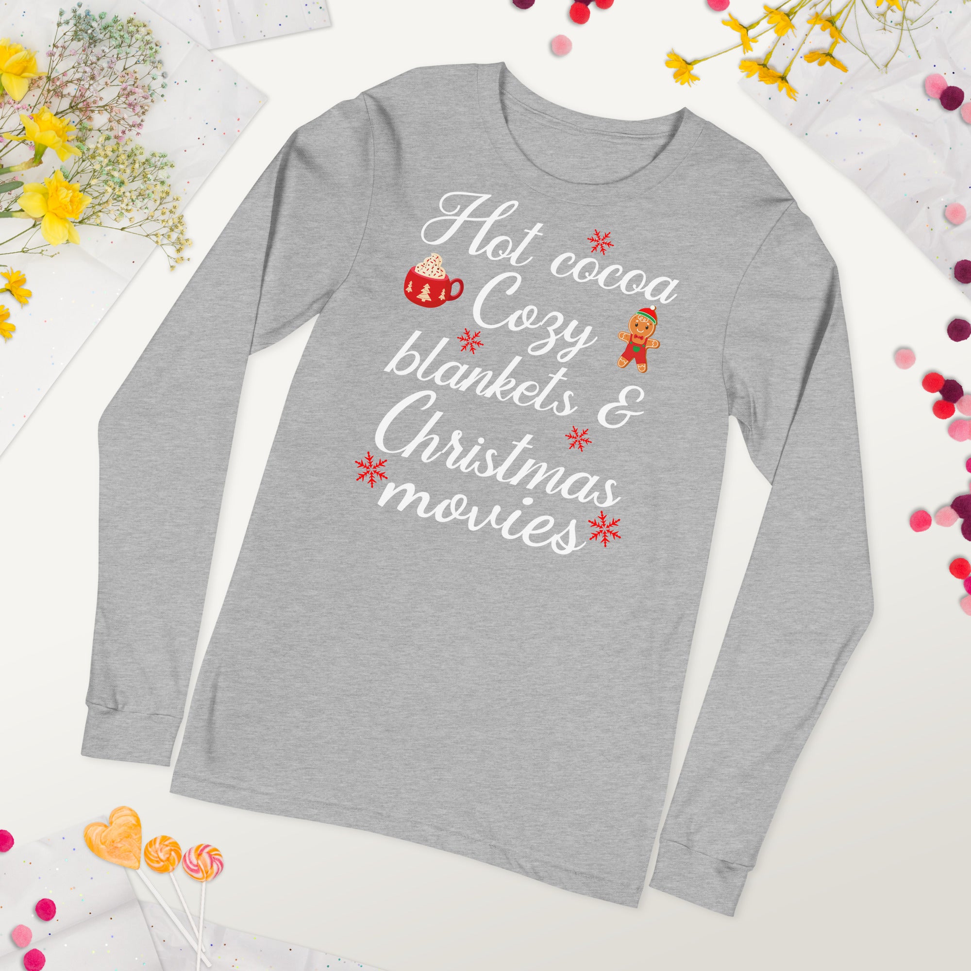 Camisa navideña de manga larga, mantas acogedoras de cacao caliente Películas navideñas, camisa de invierno, camiseta navideña, camiseta de cacao, camisa acogedora de Navidad, regalos de Navidad