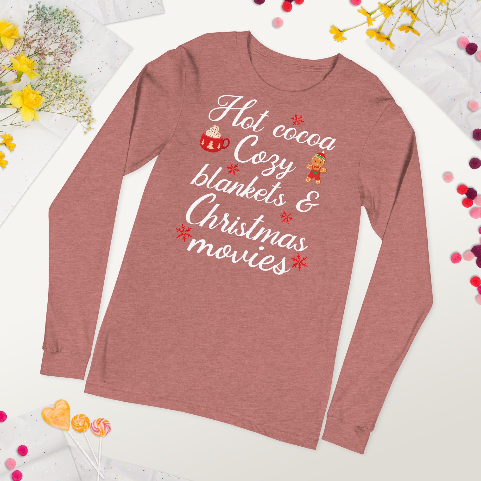 Camisa navideña de manga larga, mantas acogedoras de cacao caliente Películas navideñas, camisa de invierno, camiseta navideña, camiseta de cacao, camisa acogedora de Navidad, regalos de Navidad