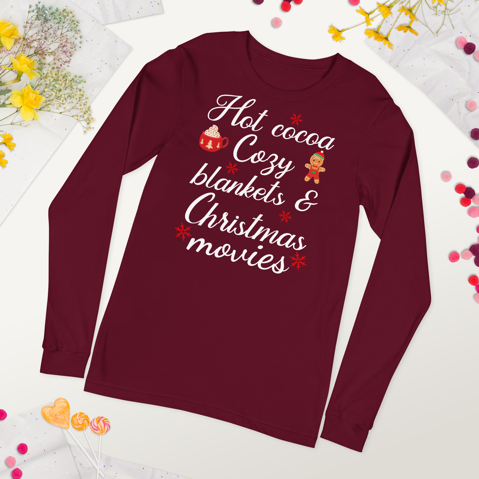 Camisa navideña de manga larga, mantas acogedoras de cacao caliente Películas navideñas, camisa de invierno, camiseta navideña, camiseta de cacao, camisa acogedora de Navidad, regalos de Navidad