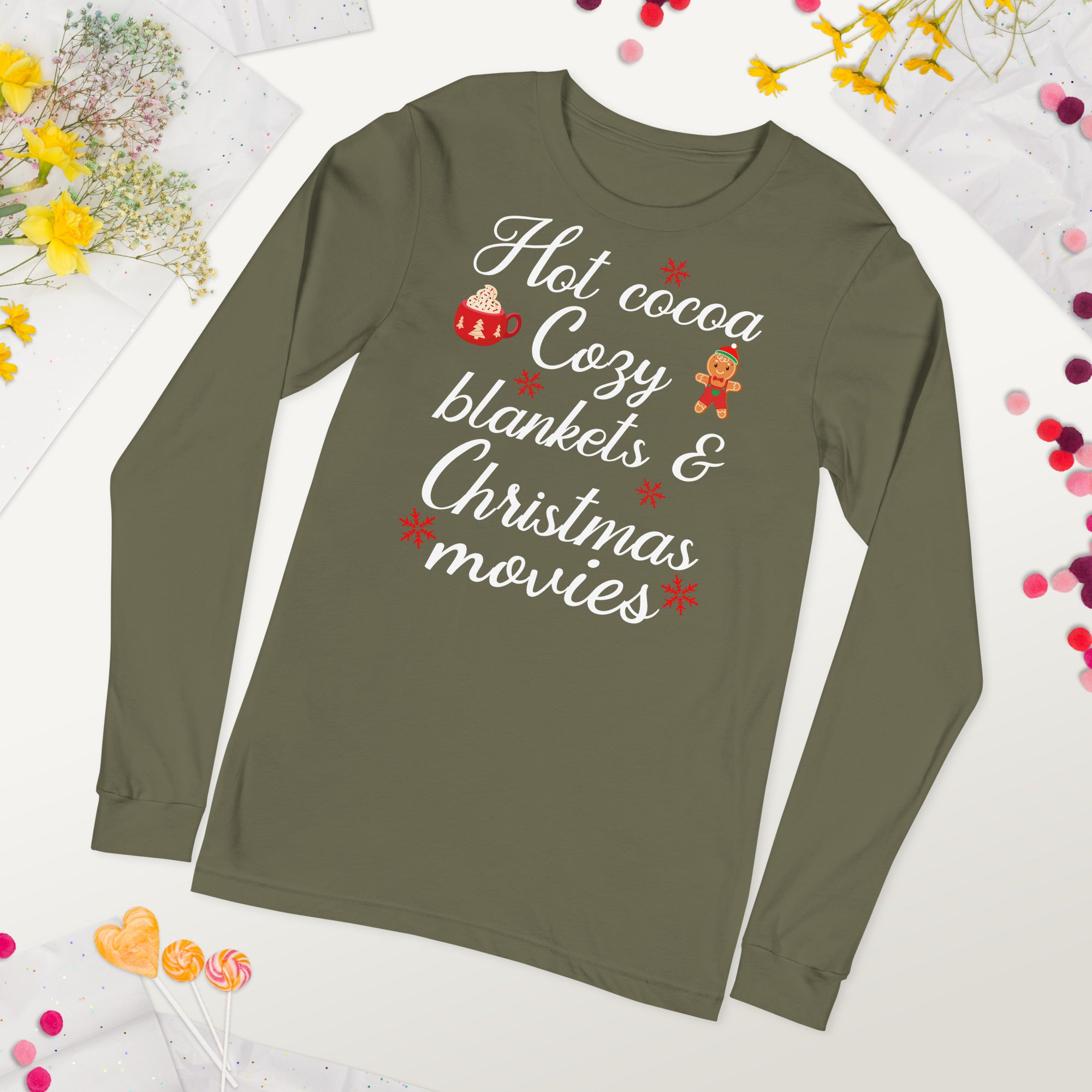 Camisa navideña de manga larga, mantas acogedoras de cacao caliente Películas navideñas, camisa de invierno, camiseta navideña, camiseta de cacao, camisa acogedora de Navidad, regalos de Navidad