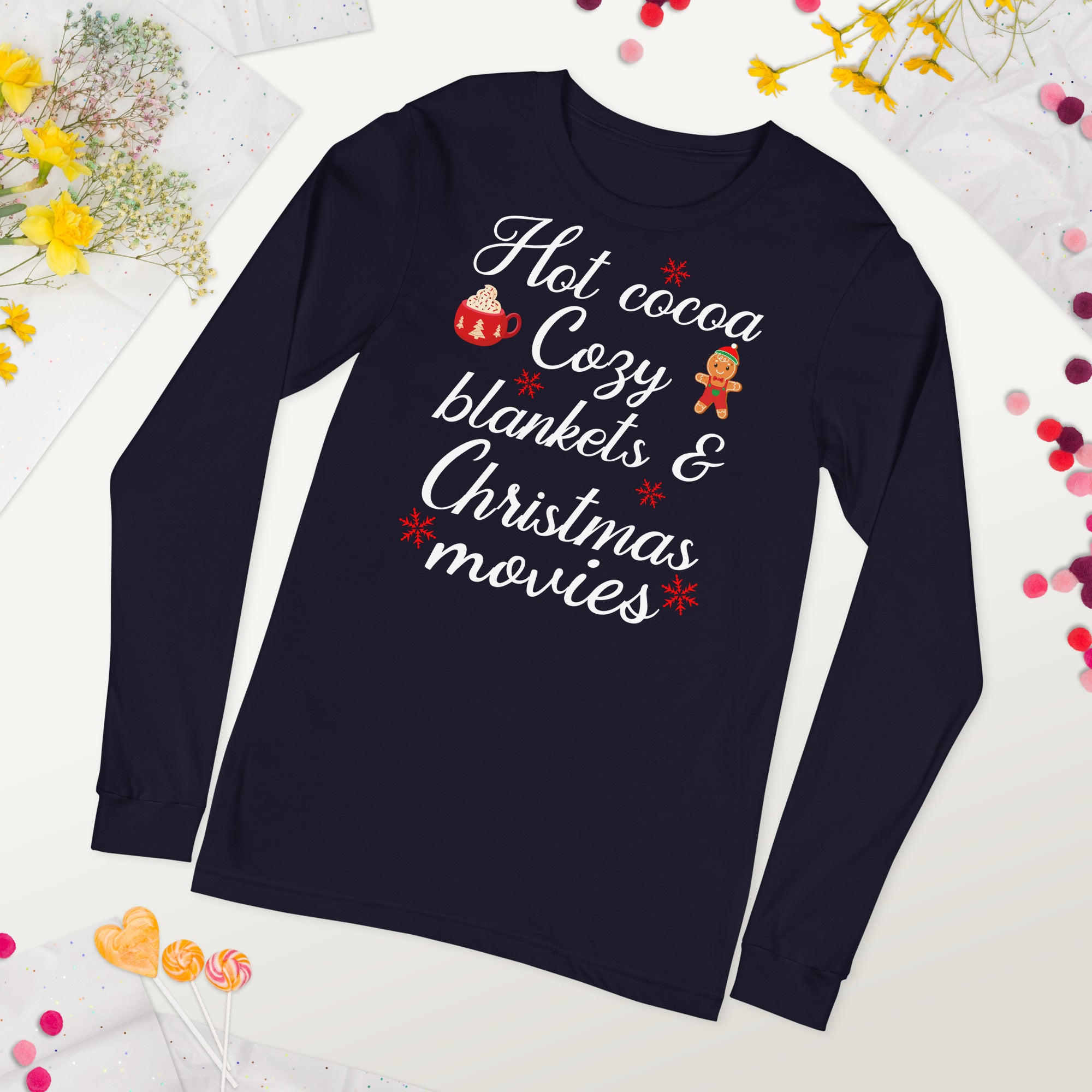 Christmas Long Sleeve Shirt, Hot Cocoa Cozy Blankets Christmas Movies, Winter Shirt, Holiday Tee, Cocoa T Shirt, Xmas Cozy Shirt, Xmas Gifts
