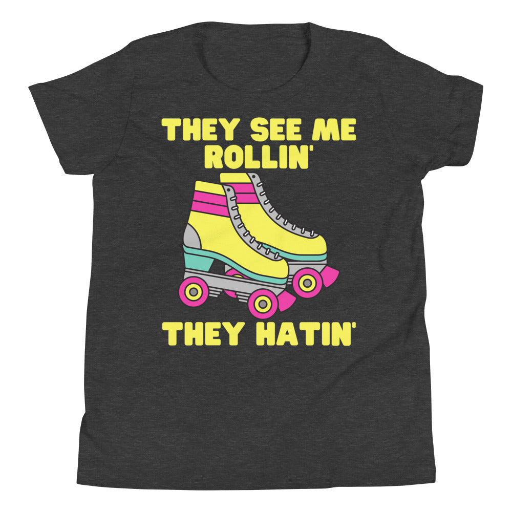 They See Me Rollin They Hatin Funny Roller Skate Kids Shirt, Retro Roller Skating Shirt, Gift for Roller Skater, Cute Skating Kids Gifts